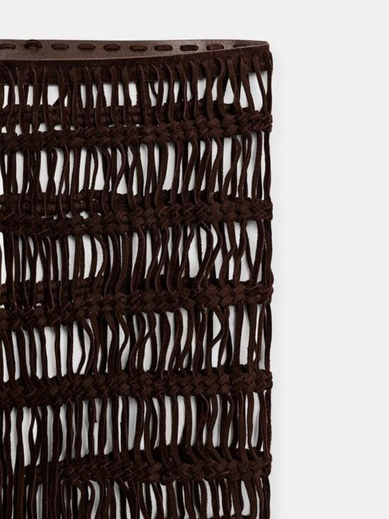 ZARA 100% LEATHER FRINGED CROCHET BELT